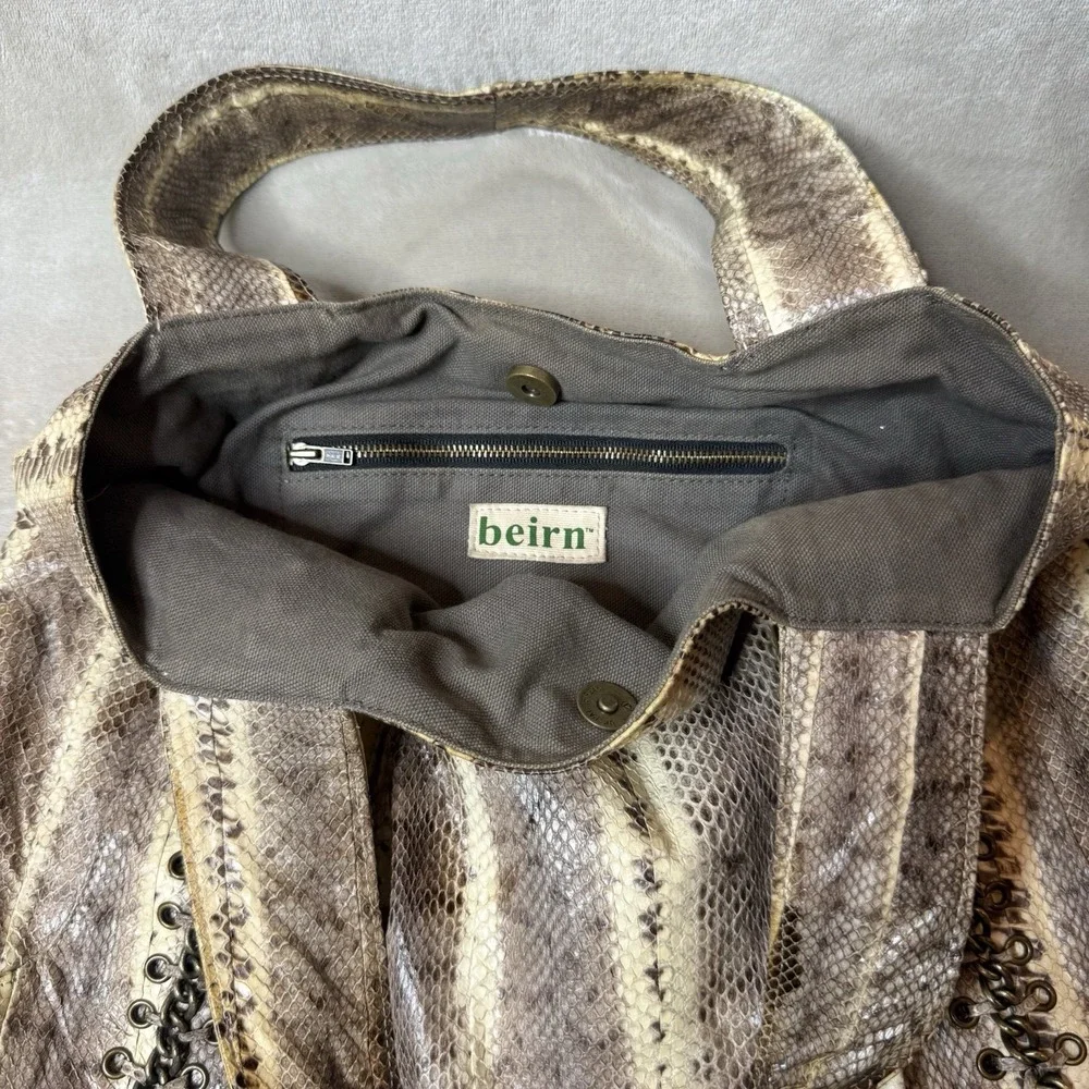 Beirn Snakeskin Double Handle Hobo Tote Bag Neutral Cream‎ with chain